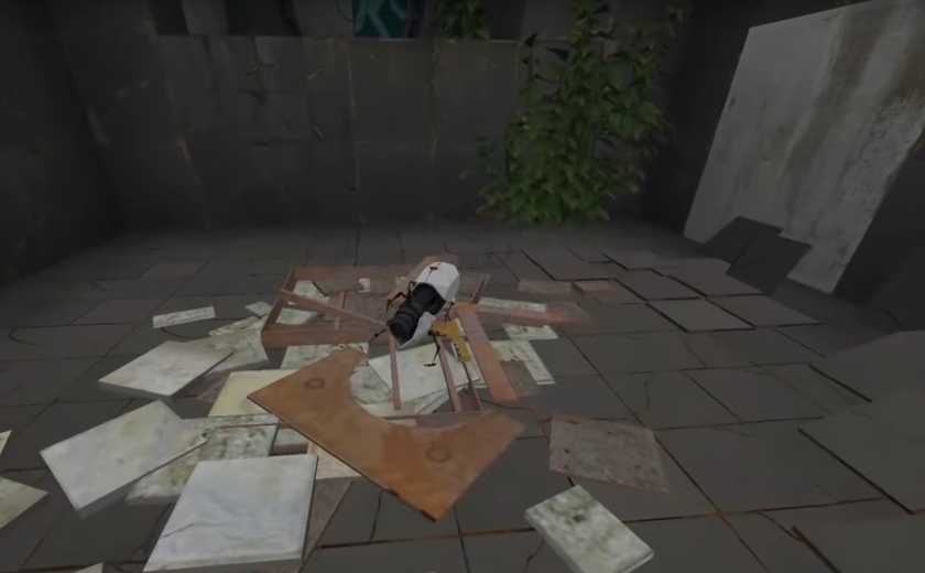 A portal gun on the ground.