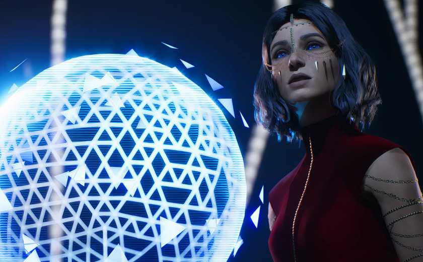 dune awakening character standing by a glowing blue orb.